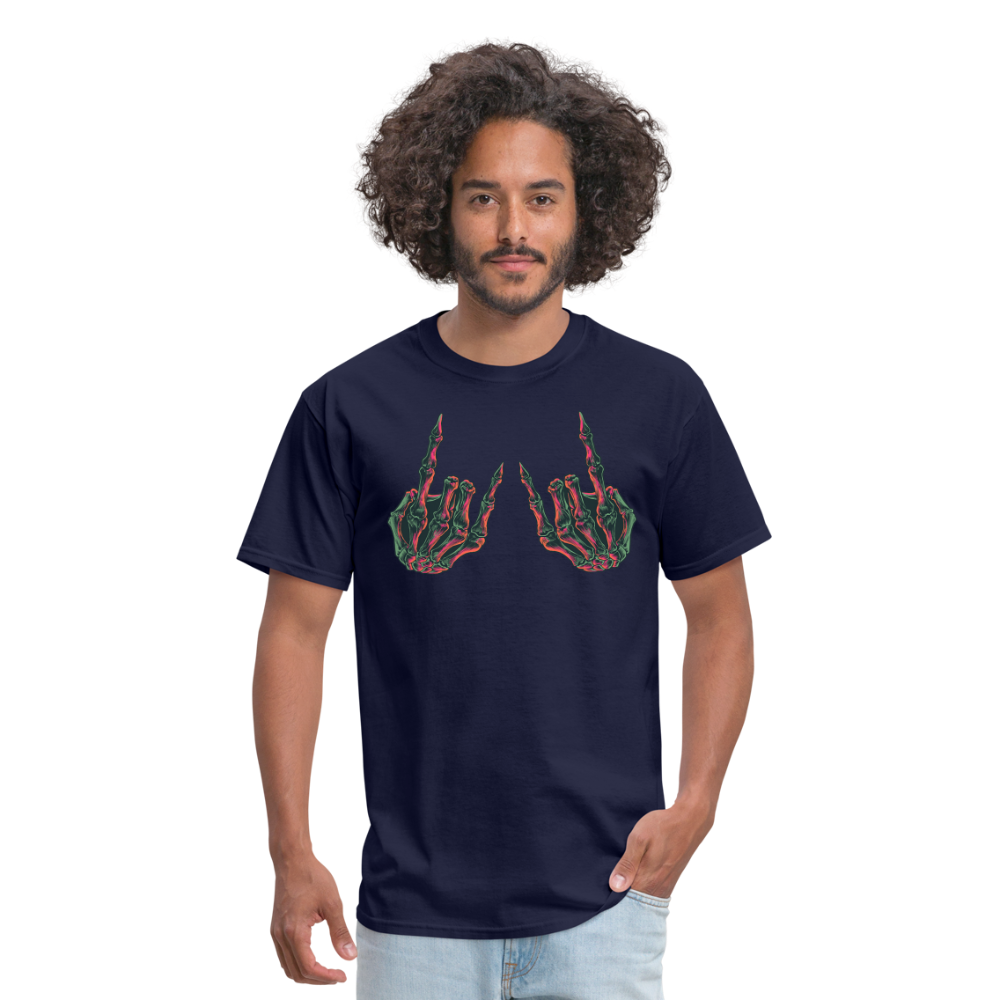 Rock On Skeleton Hand Graphic Tee Rock And Roll Unisex T-Shirt - navy