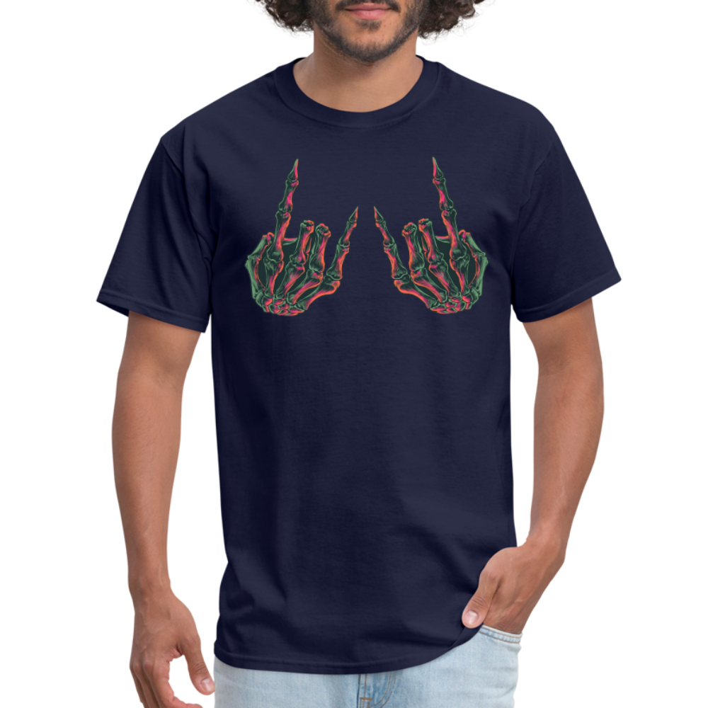 Rock On Skeleton Hand Graphic Tee Rock And Roll Unisex T-Shirt - navy