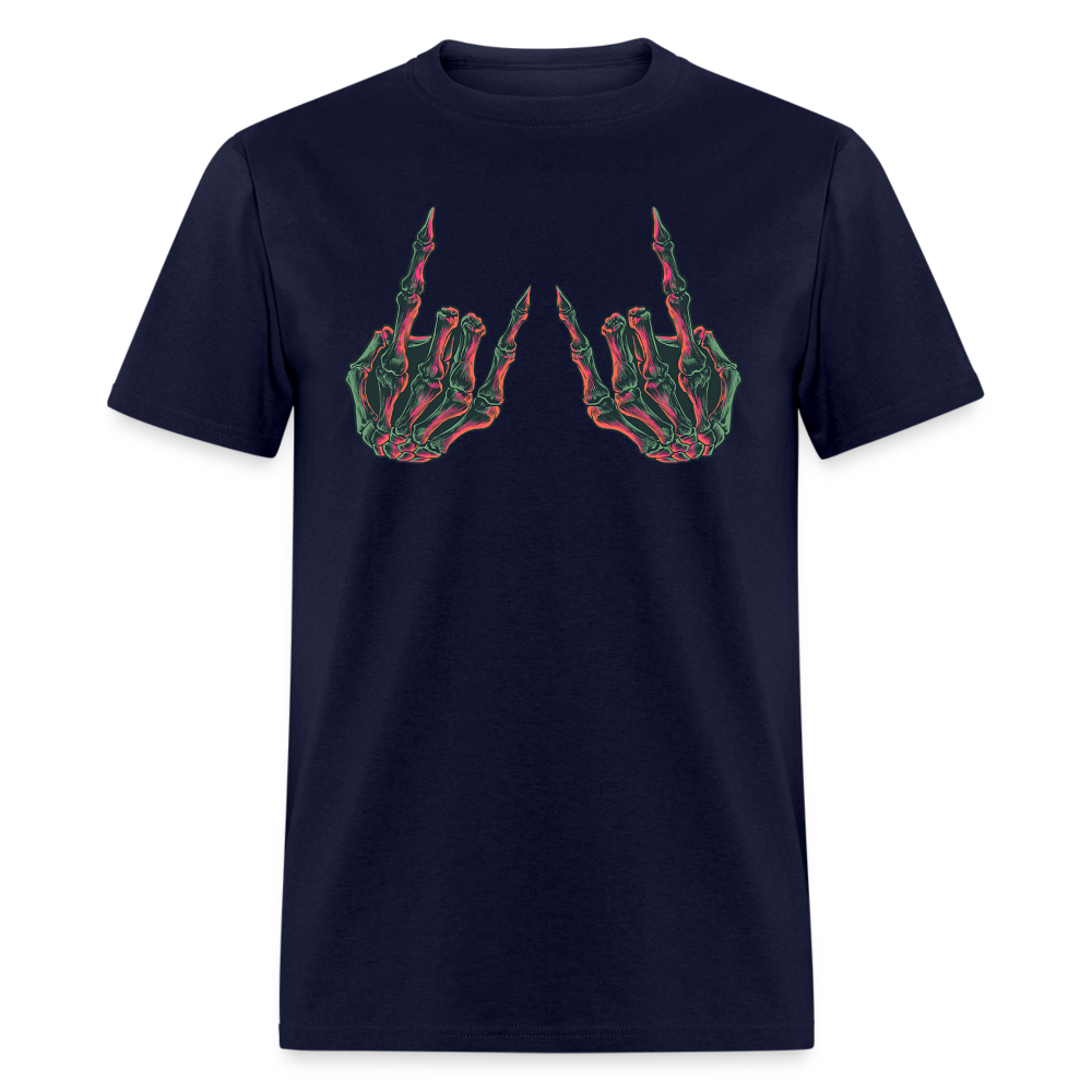 Rock On Skeleton Hand Graphic Tee Rock And Roll Unisex T-Shirt - navy