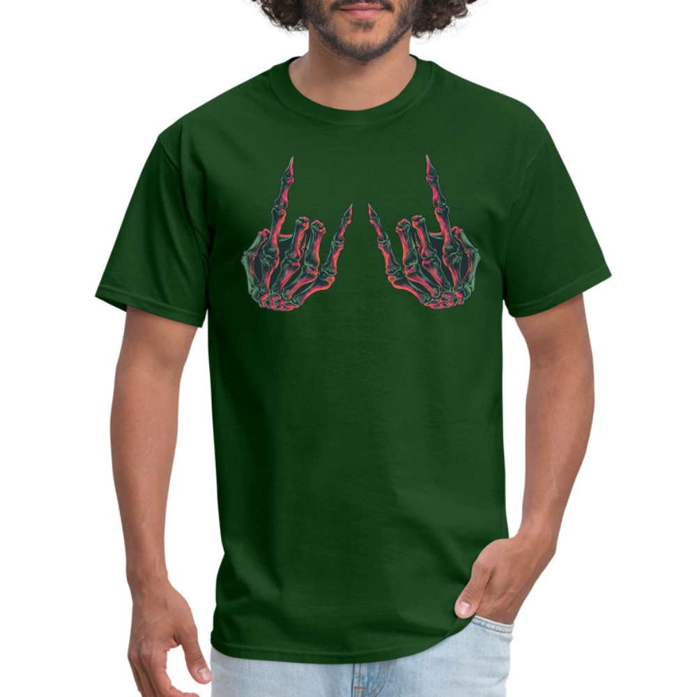 Rock On Skeleton Hand Graphic Tee Rock And Roll Unisex T-Shirt - forest green