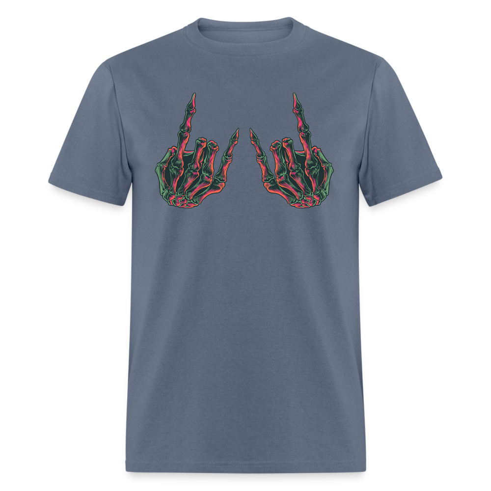 Rock On Skeleton Hand Graphic Tee Rock And Roll Unisex T-Shirt - denim