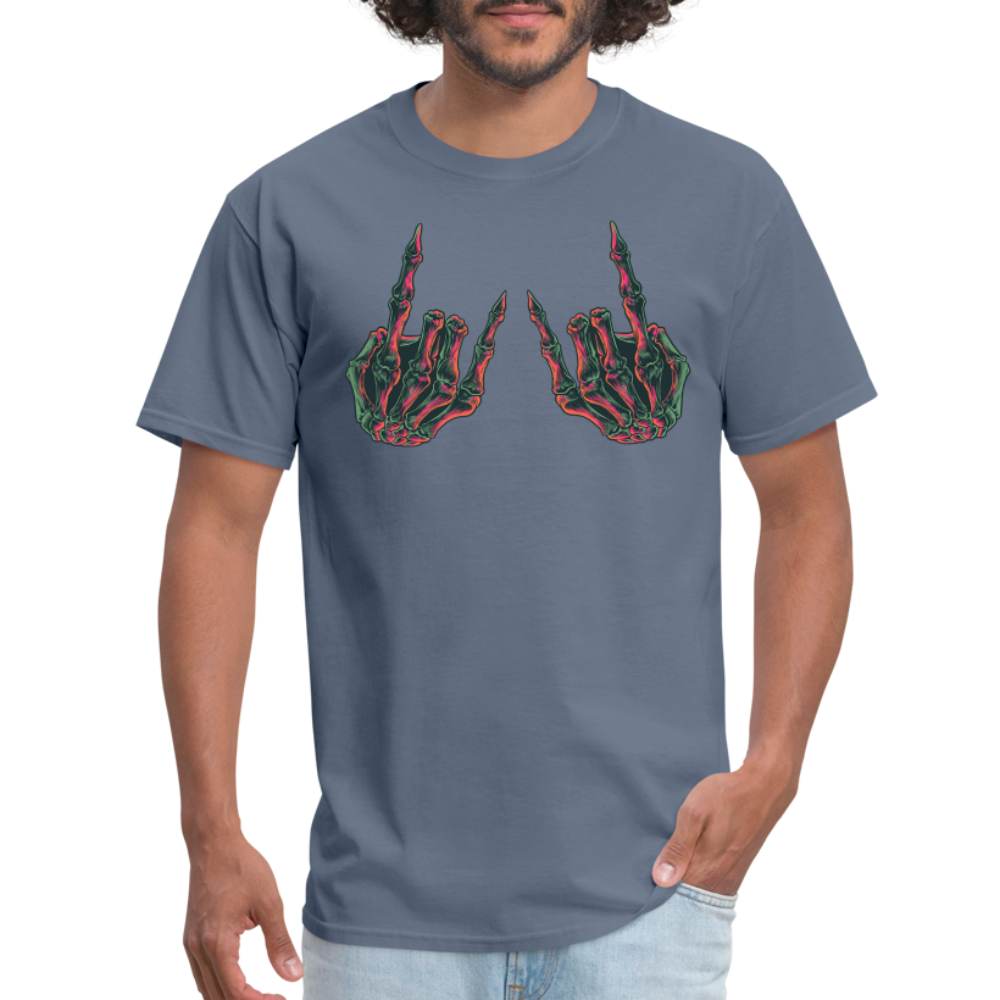 Rock On Skeleton Hand Graphic Tee Rock And Roll Unisex T-Shirt - denim