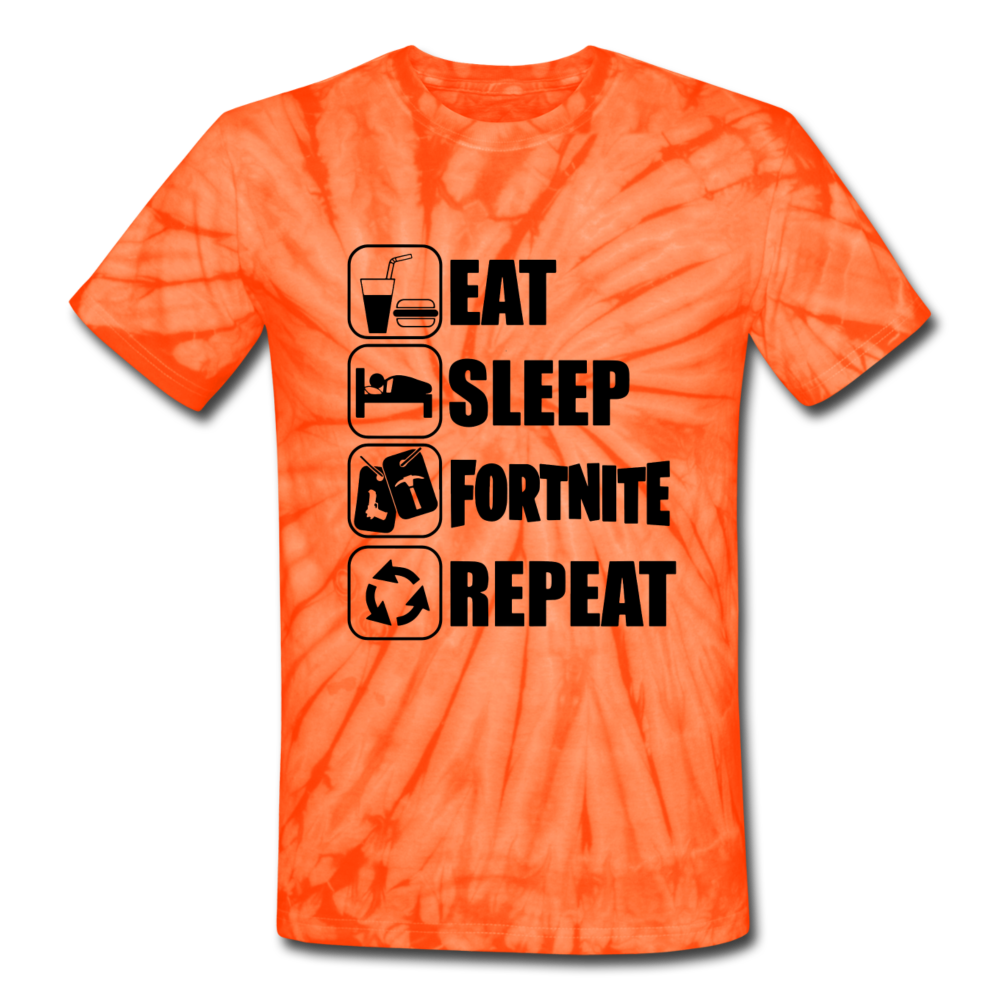 Eat Sleep Unisex Tie Dye Black Design Fortnite Video Game T-Shirt - spider orange