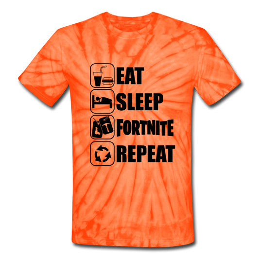 Eat Sleep Unisex Tie Dye Black Design Fortnite Video Game T-Shirt - spider orange