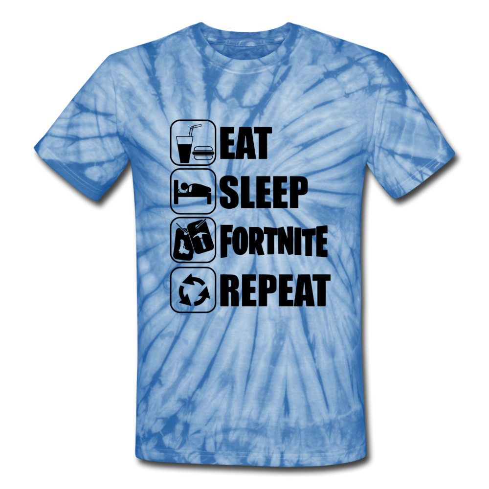 Eat Sleep Unisex Tie Dye Black Design Fortnite Video Game T-Shirt - spider baby blue