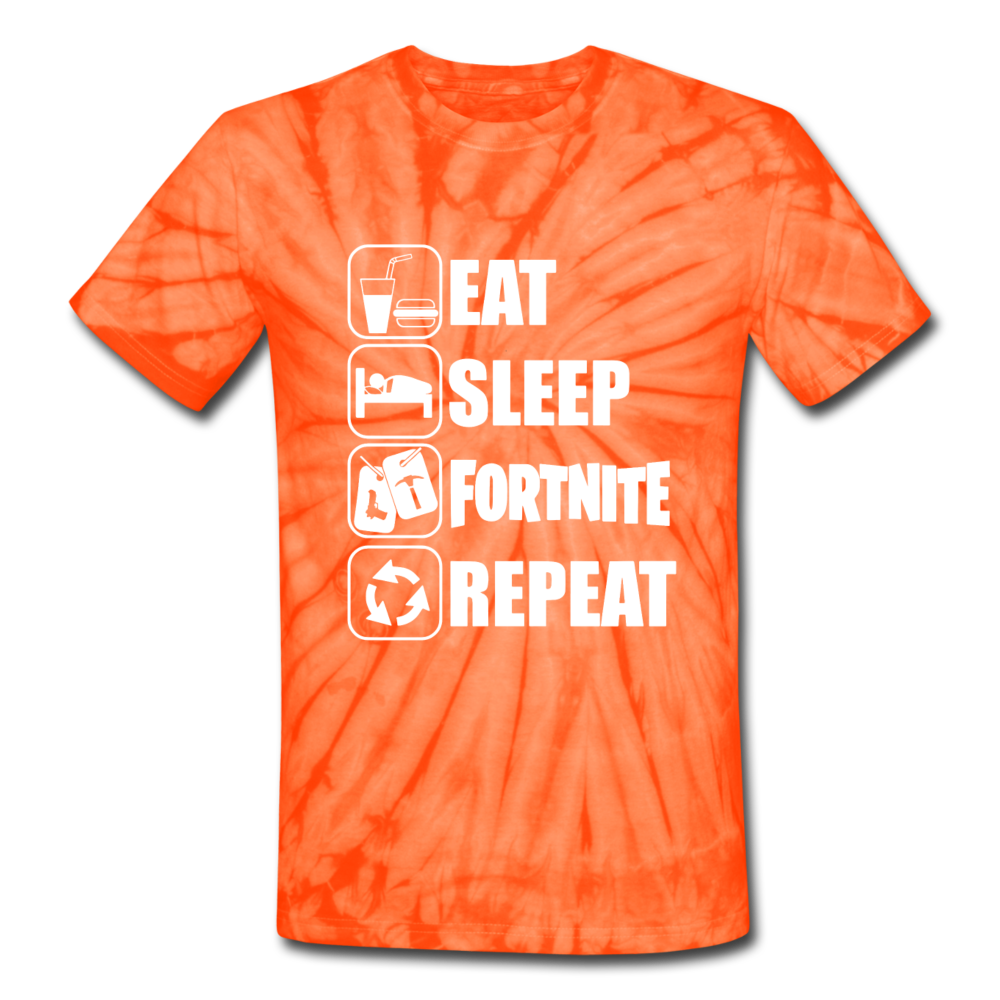 Eat Sleep Unisex Tie Dye White Design Fortnite Video Game T-Shirt - spider orange