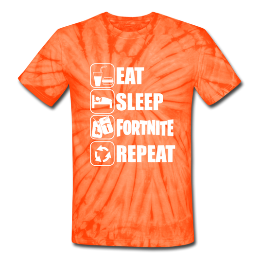 Eat Sleep Unisex Tie Dye White Design Fortnite Video Game T-Shirt - spider orange