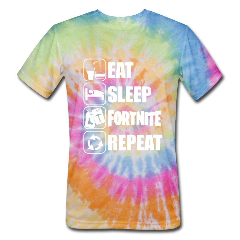 Eat Sleep Unisex Tie Dye White Design Fortnite Video Game T-Shirt - rainbow