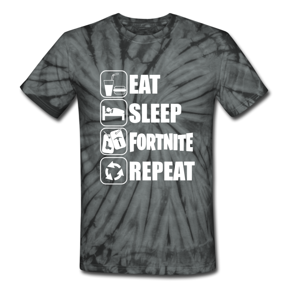 Eat Sleep Unisex Tie Dye White Design Fortnite Video Game T-Shirt - spider black