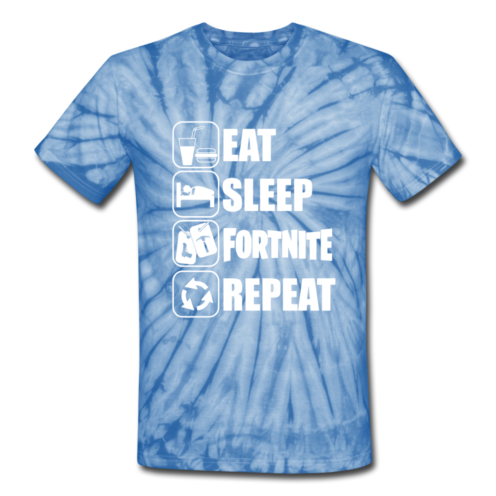 Eat Sleep Unisex Tie Dye White Design Fortnite Video Game T-Shirt - spider baby blue