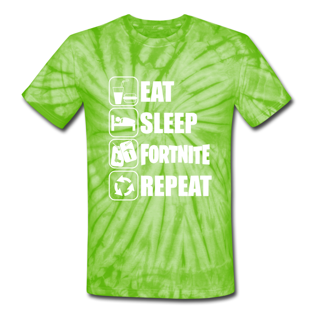 Eat Sleep Unisex Tie Dye White Design Fortnite Video Game T-Shirt - spider lime green