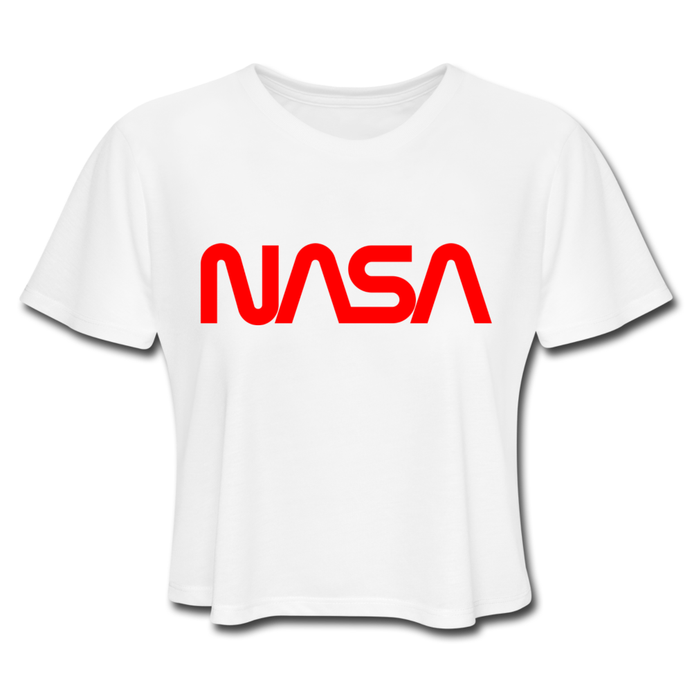 NASA Insignia Worm Logo Women's Cropped Tee - white