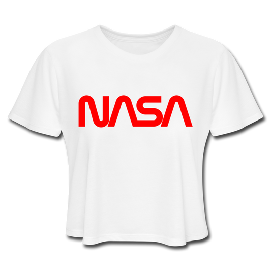NASA Insignia Worm Logo Women's Cropped Tee - white
