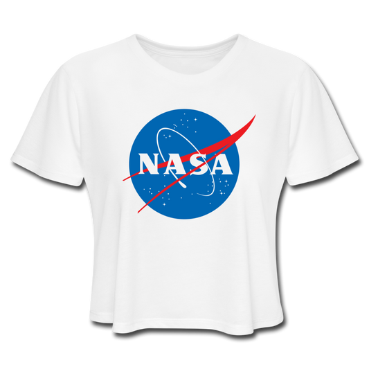 NASA Insignia Meatball Logo Women's White Cropped Tee - white
