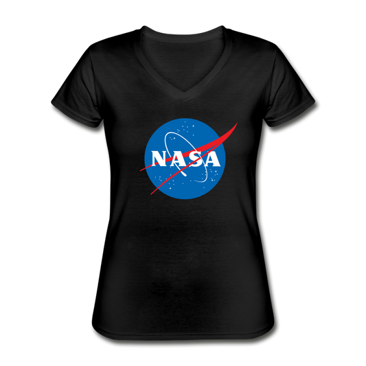 NASA Insignia Meatball Logo Women's Black V-neck Tee - black