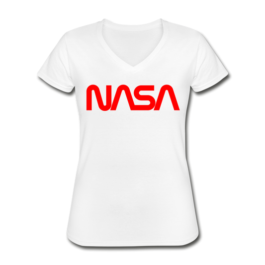 NASA Insignia Worm Logo Women's V-neck Tee - white