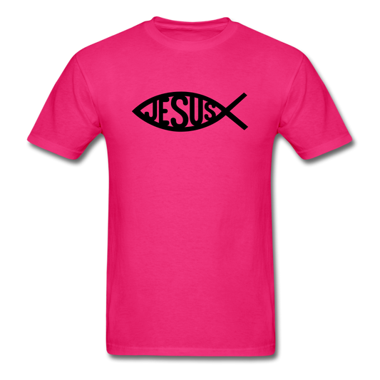Jesus Fish Tee Bright - fuchsia
