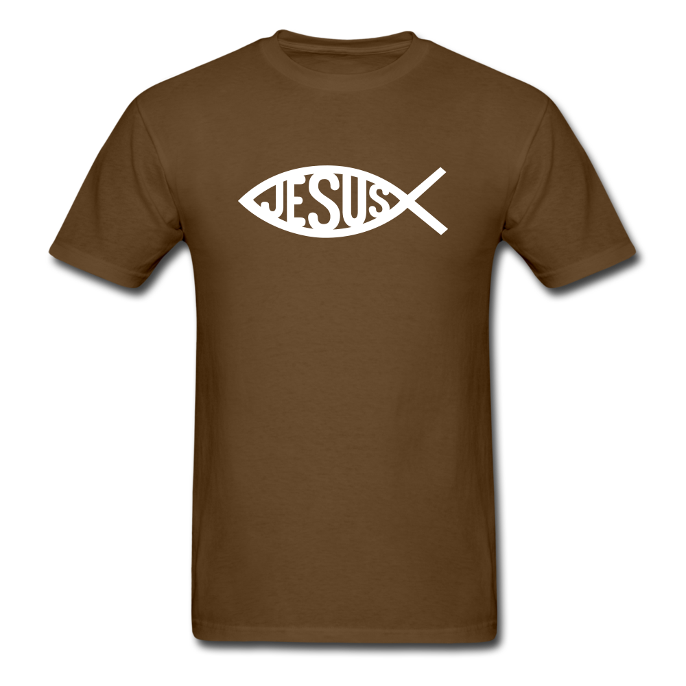 Jesus Fish Tee Dark - brown