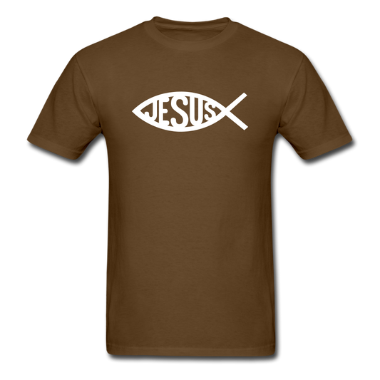 Jesus Fish Tee Dark - brown