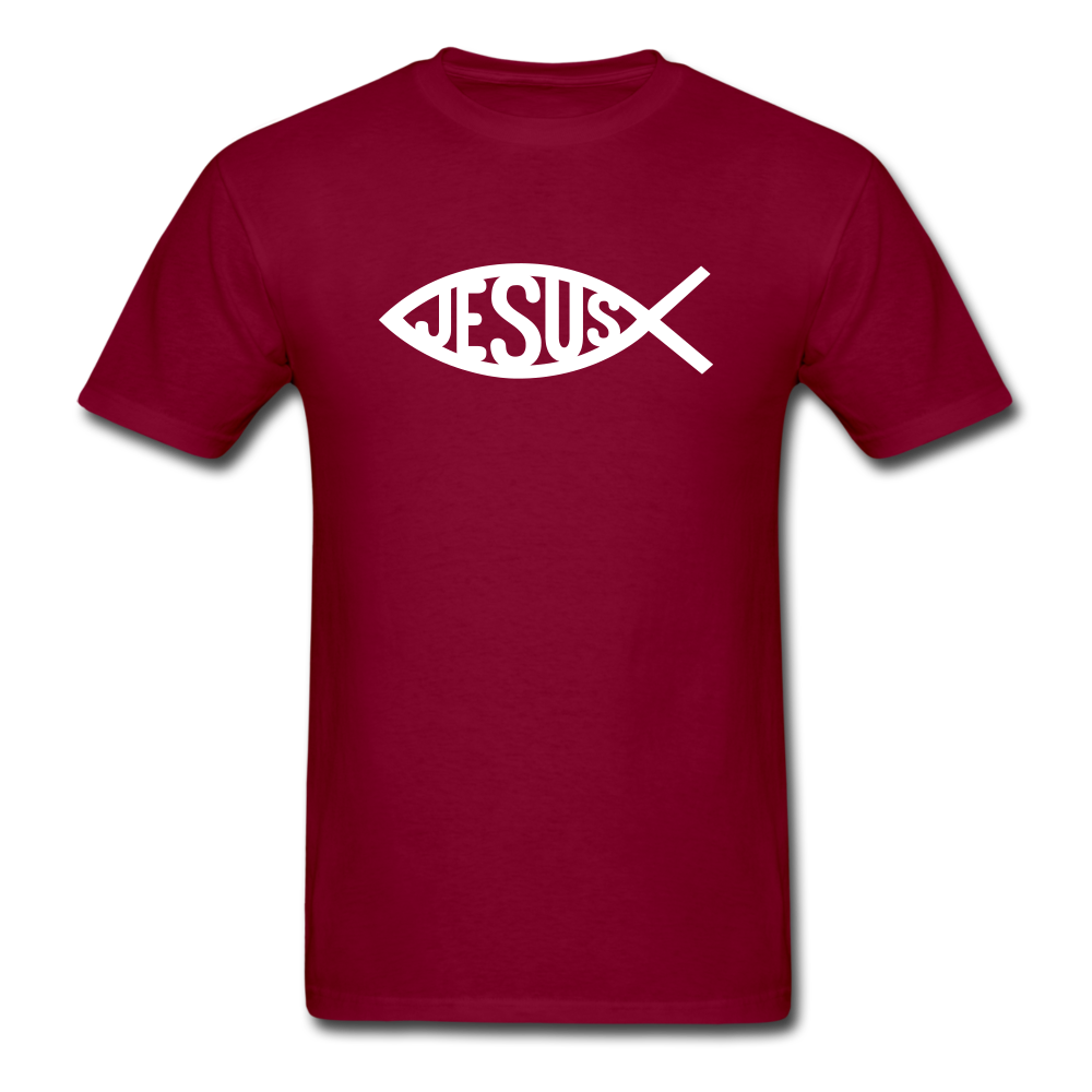 Jesus Fish Tee Dark - burgundy