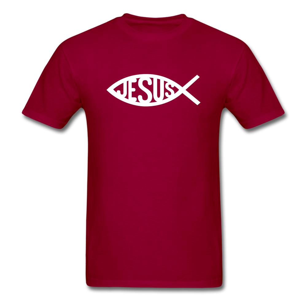 Jesus Fish Tee Dark - dark red