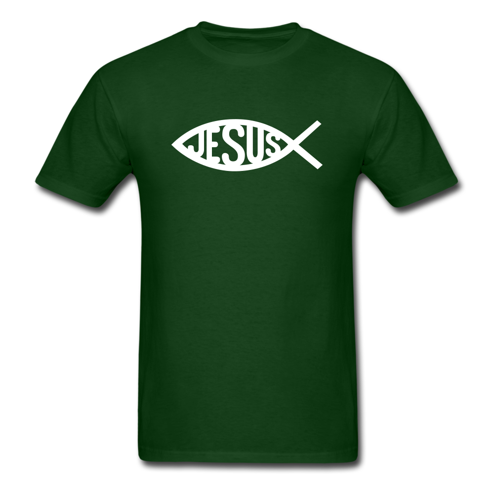 Jesus Fish Tee Dark - forest green