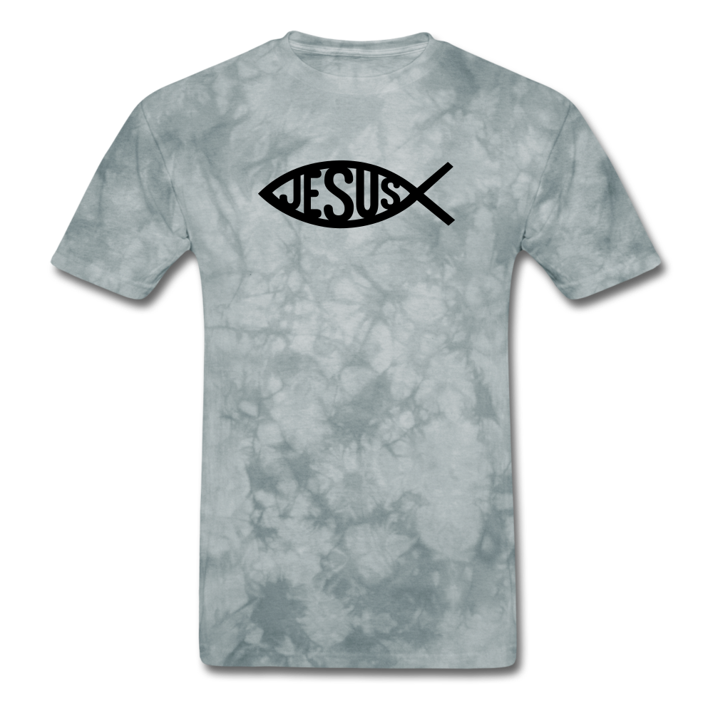 Jesus Fish Mineral Tee - grey tie dye