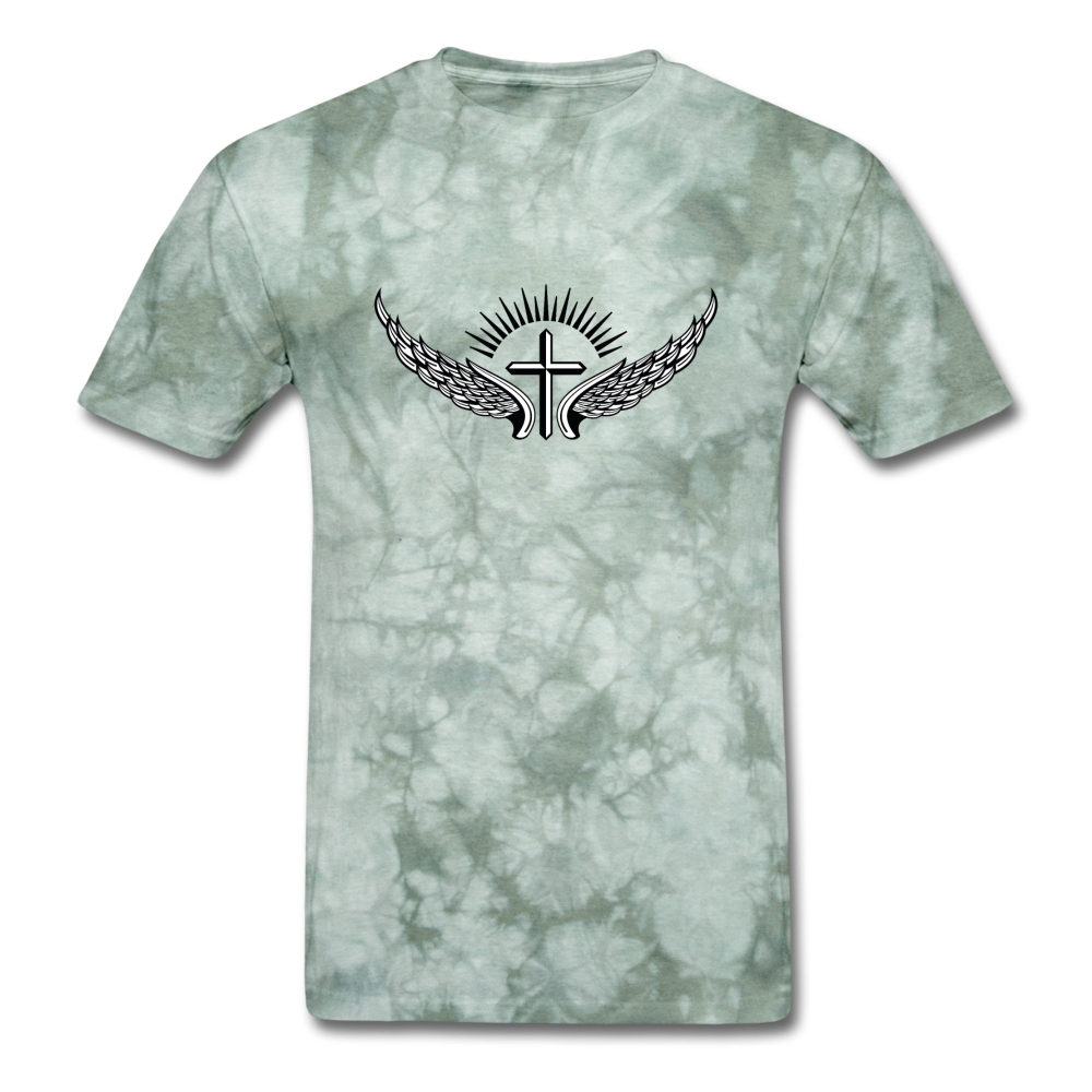 Winged Cross mineral Tee - military green tie dye