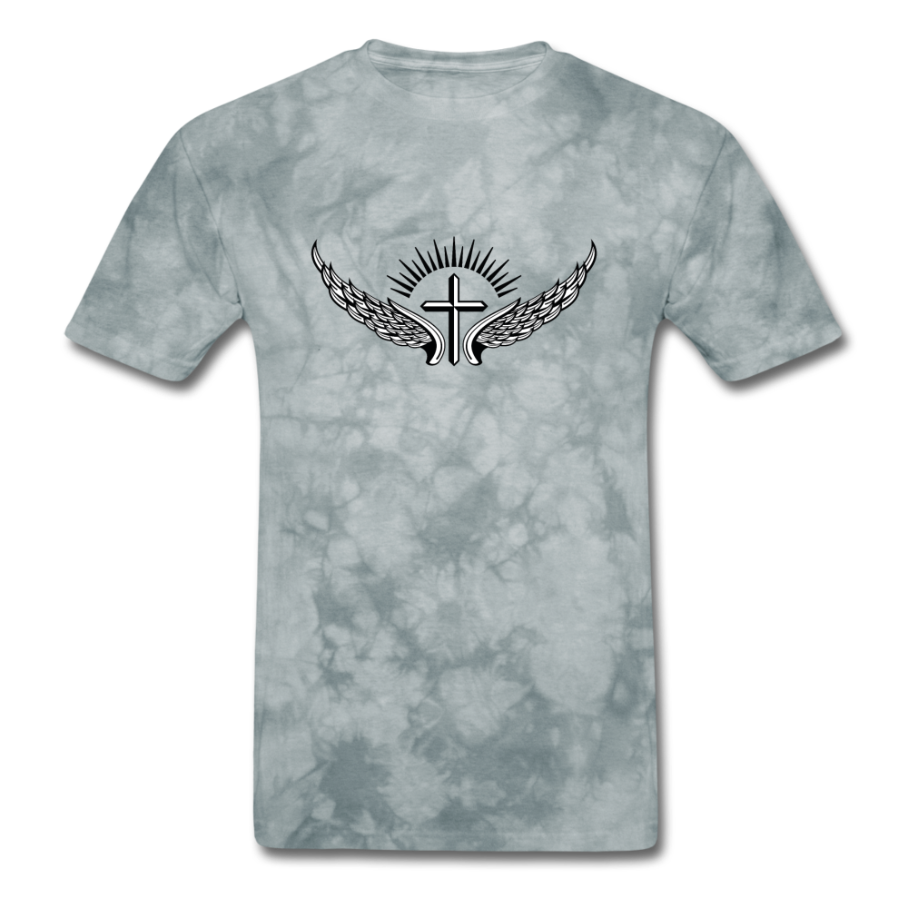 Winged Cross mineral Tee - grey tie dye