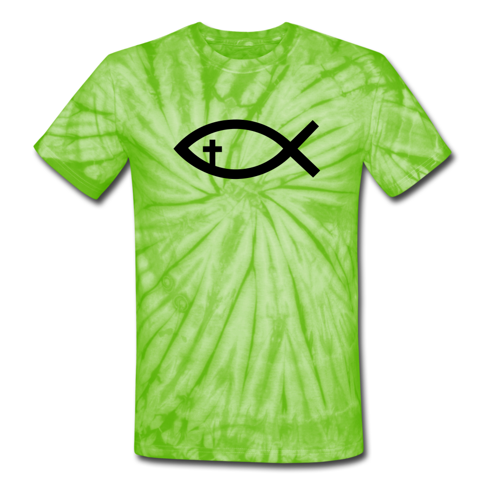 Cross Fish Tie Dye Tee - spider lime green