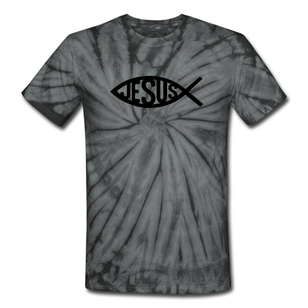 Jesus Fish Tie Dye Tee - spider black