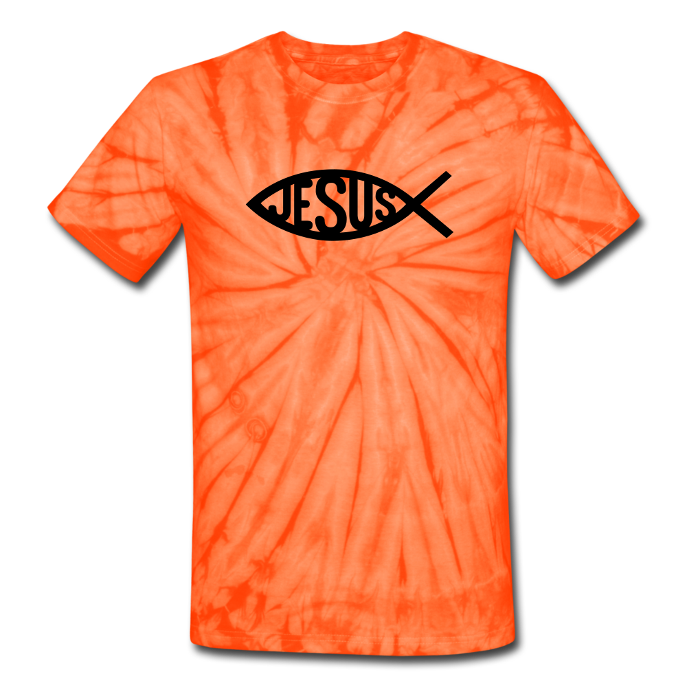Jesus Fish Tie Dye Tee - spider orange