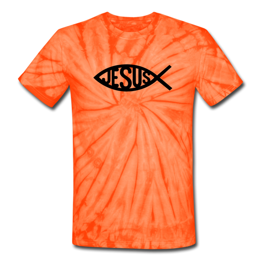 Jesus Fish Tie Dye Tee - spider orange