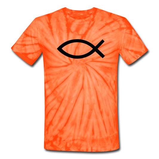 Blank Jesus Fish Tie Dye Tee - spider orange