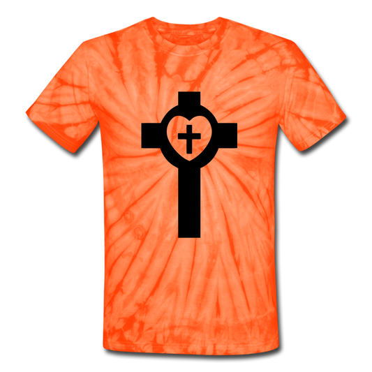 Lutheran Cross Tie Dye Tee - spider orange