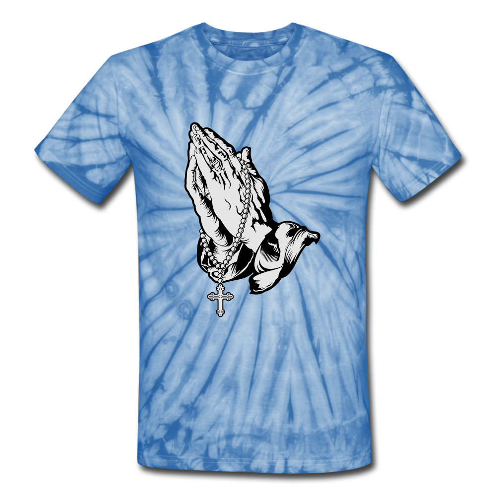 Praying Hands Tie Dye Tee - spider baby blue
