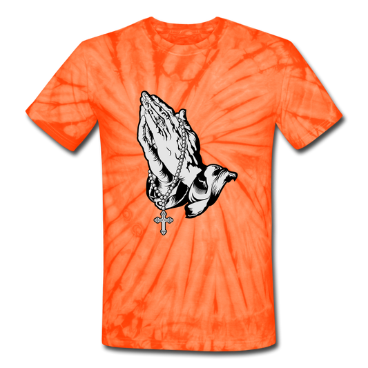 Praying Hands Tie Dye Tee - spider orange