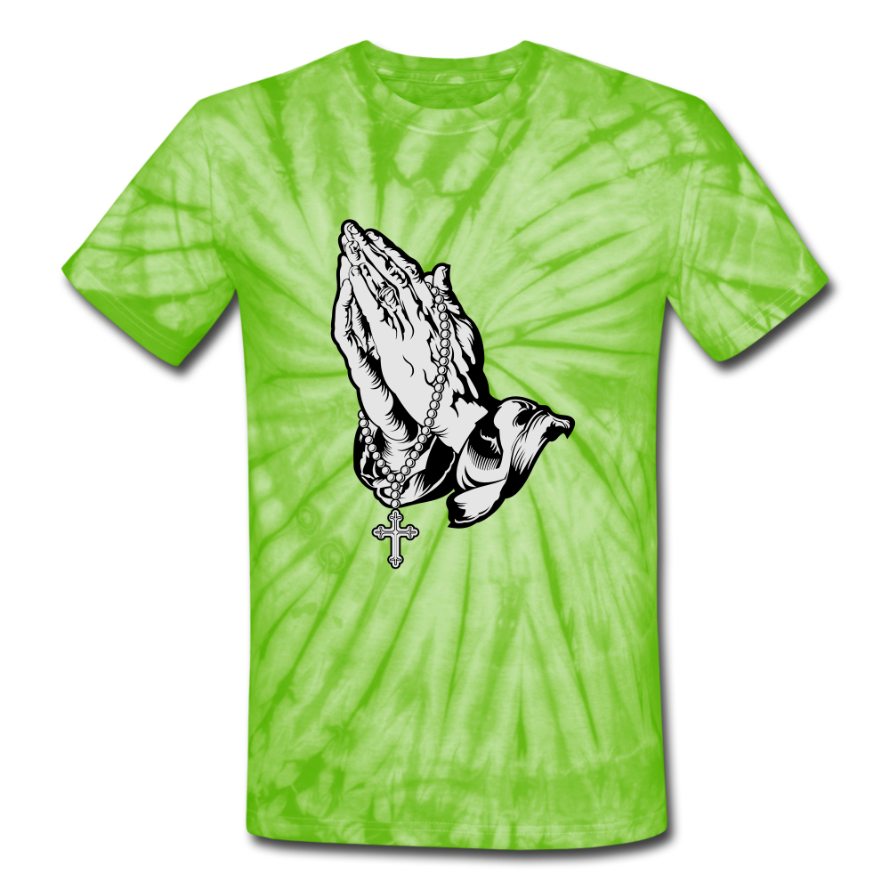 Praying Hands Tie Dye Tee - spider lime green
