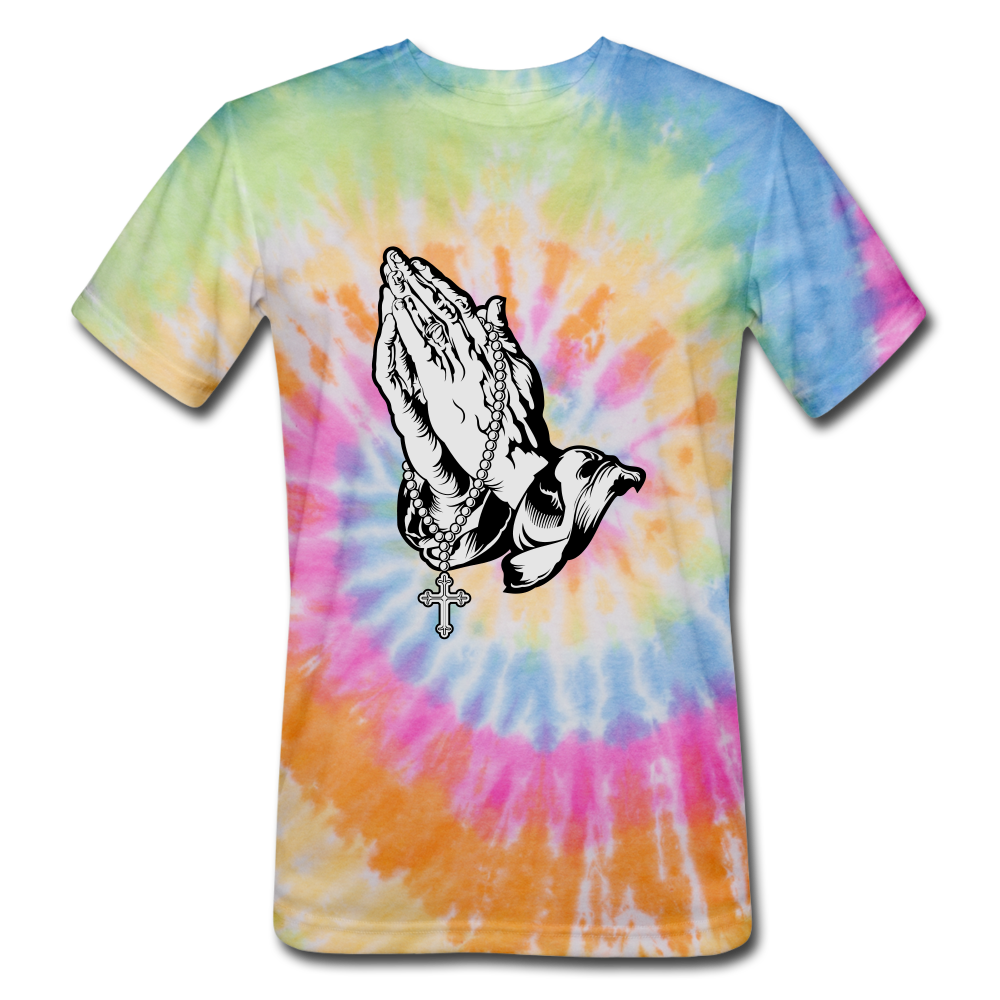 Praying Hands Tie Dye Tee - rainbow