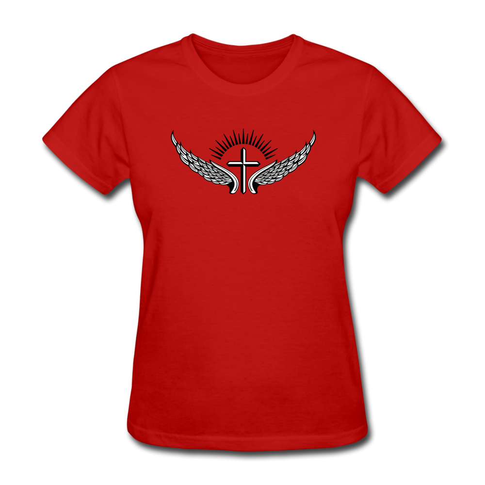Winged Cross Women's Tee - red