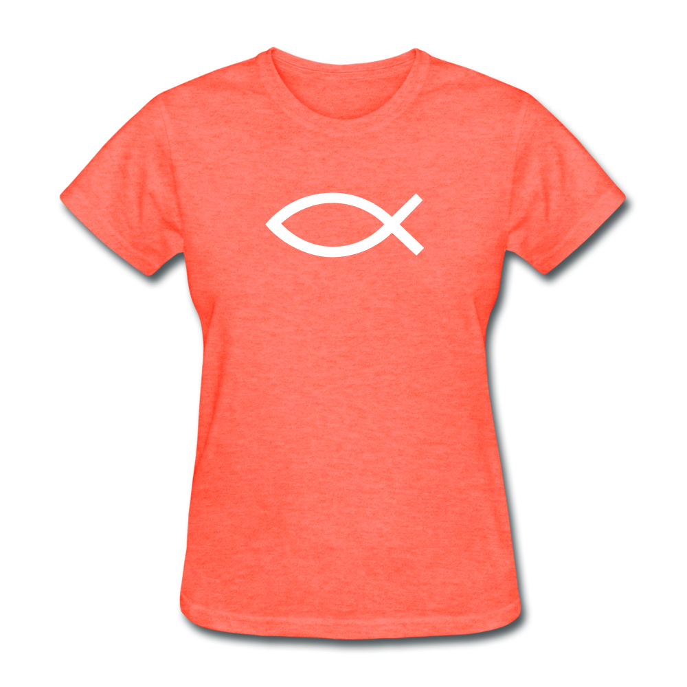 Blank Jesus Fish Women's Heather Tee - heather coral