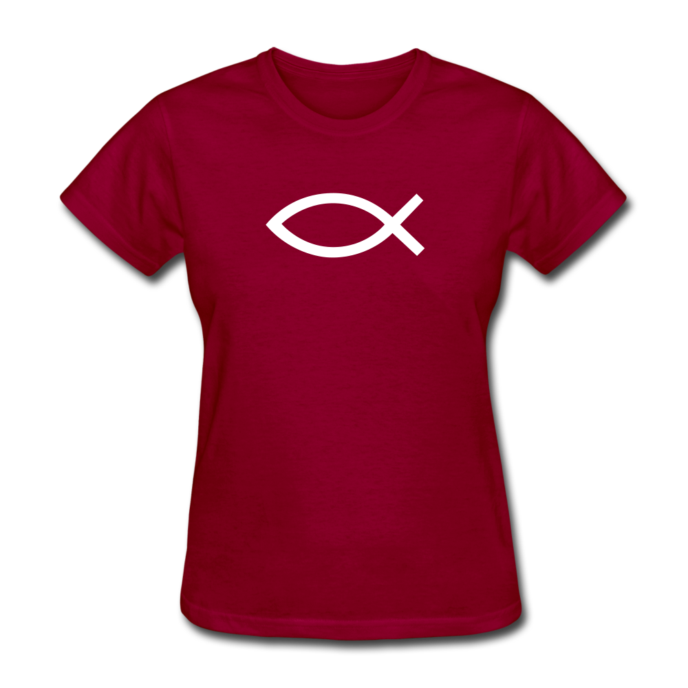 Blank Jesus Fish Women's Dark Tee - dark red