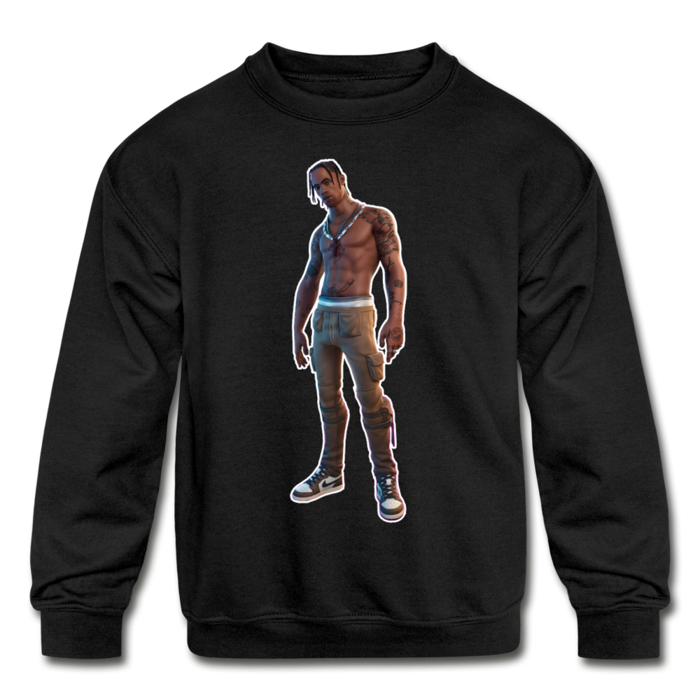 Travis Scott Kid's Crewneck Fortnite Video Game Sweatshirt - black