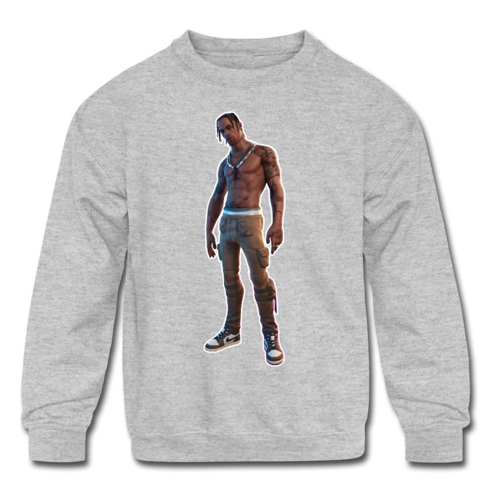 Travis Scott Kid's Crewneck Fortnite Video Game Sweatshirt - heather gray