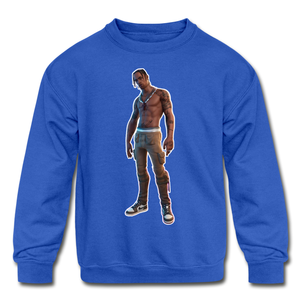 Travis Scott Kid's Crewneck Fortnite Video Game Sweatshirt - royal blue