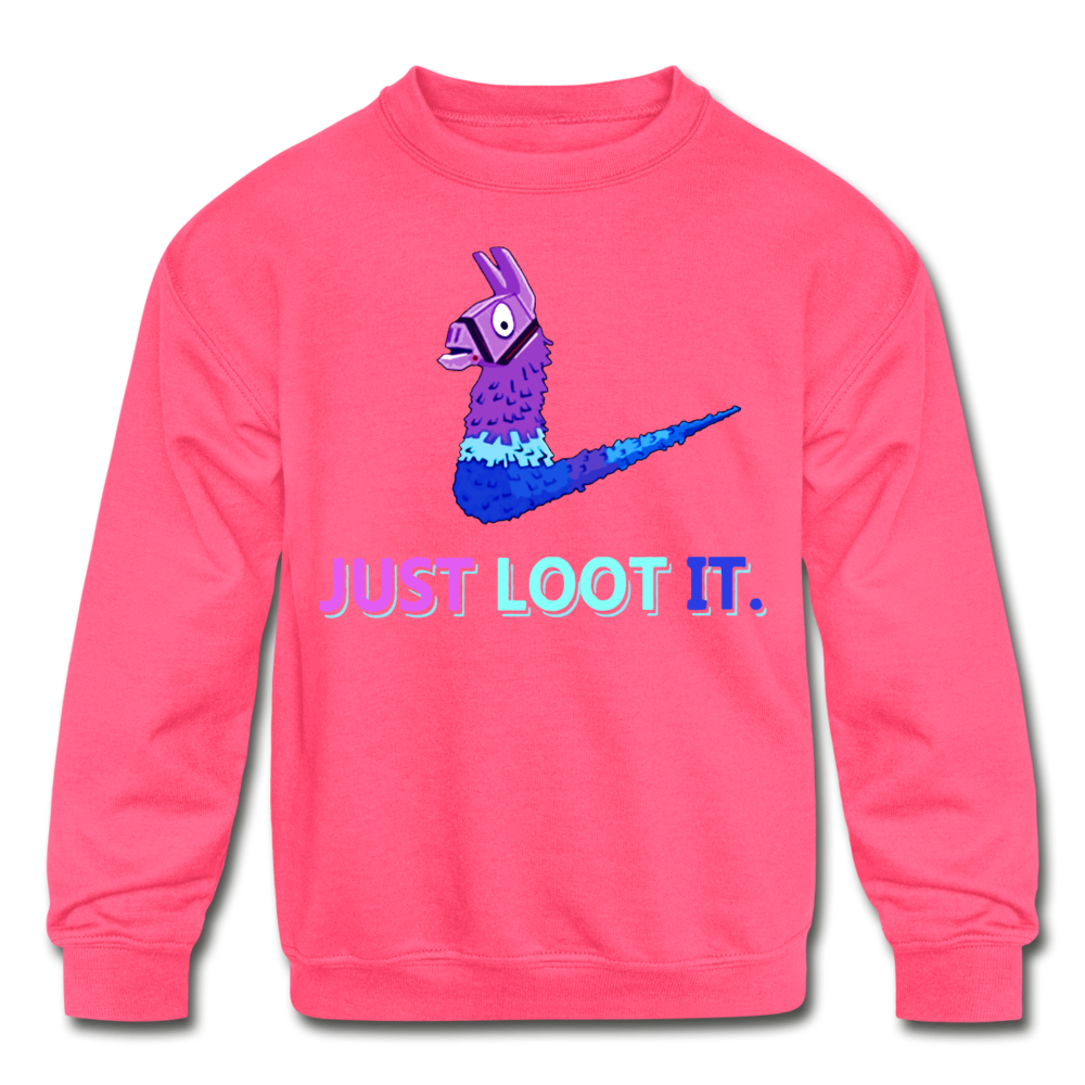 Just Loot It Kid's Crewneck Fortnite Video Game Sweatshirt - neon pink