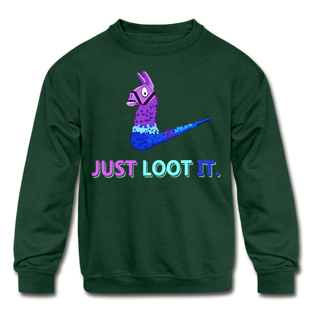 Just Loot It Kid's Crewneck Fortnite Video Game Sweatshirt - forest green