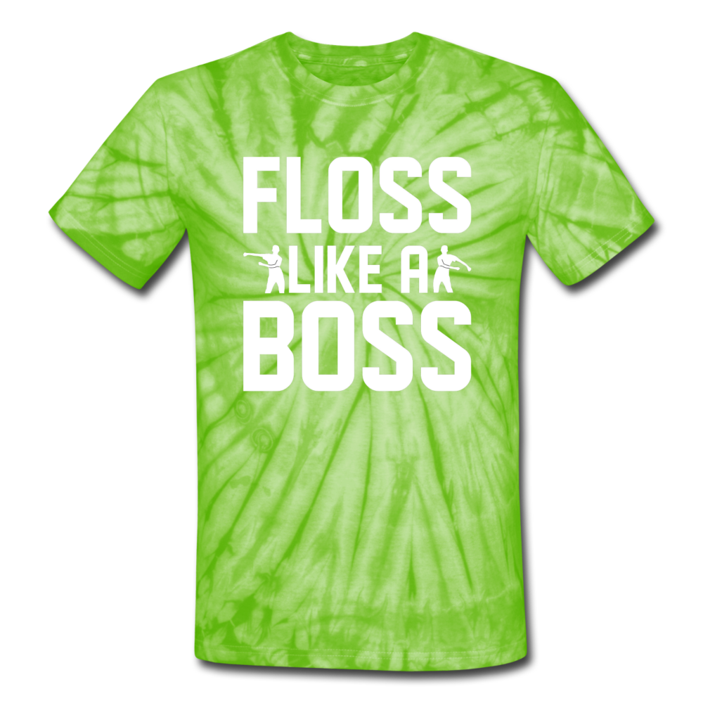 Floss Like A Boss Tie Dyenominte Fortnite Video Game T-Shirt - spider lime green