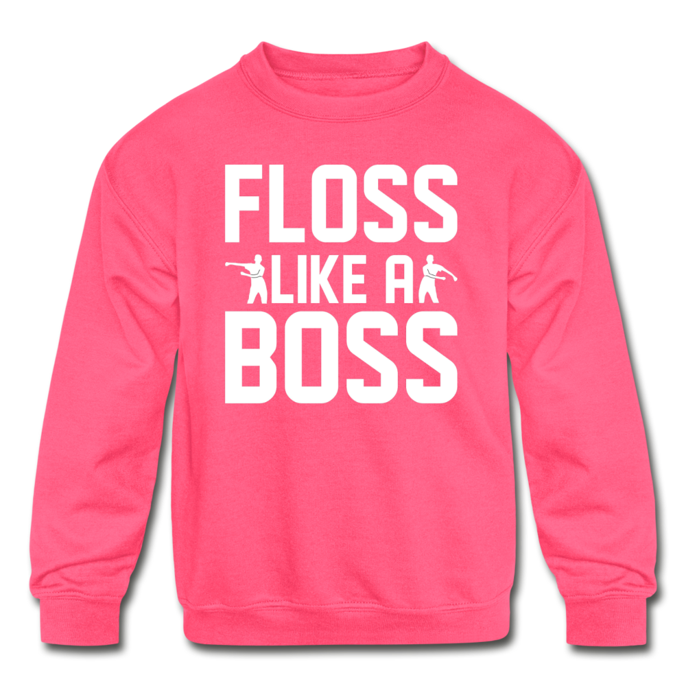 Floss Like A Boss Kid's Crewneck Fortnite Video Game Sweatshirt - neon pink