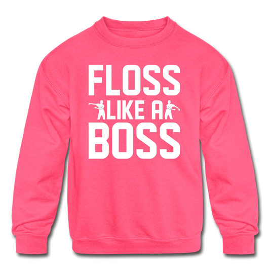 Floss Like A Boss Kid's Crewneck Fortnite Video Game Sweatshirt - neon pink